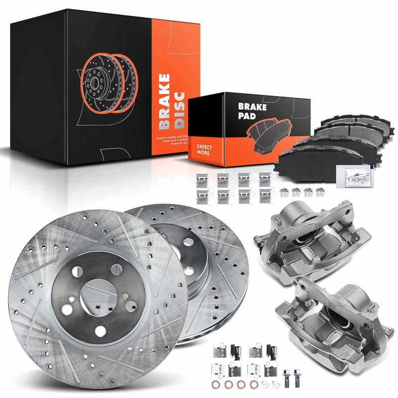 Front Drilled Rotor & Brake Pads+Calipers for Toyota Corolla Matrix Pontiac Vibe