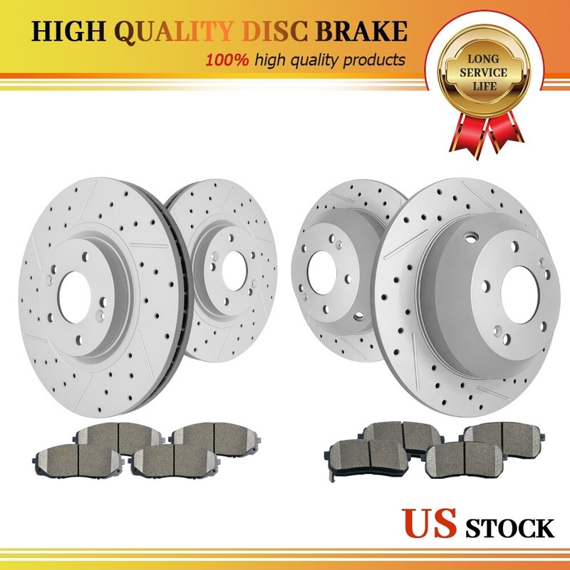 Front Rear Drilled Disc Brake Rotors Ceramic Brake Pads for 2015-2021 Kia Sedona