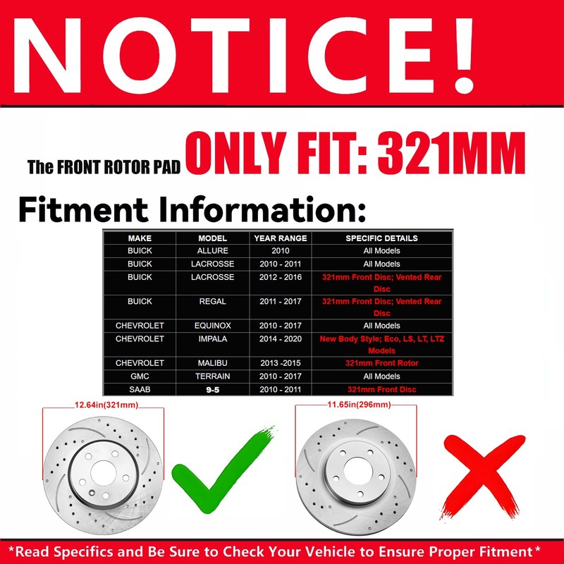 Front Drilled Rotors + Ceramic Brake Pads for Chevy Equinox Impala GMC Terrain gallery