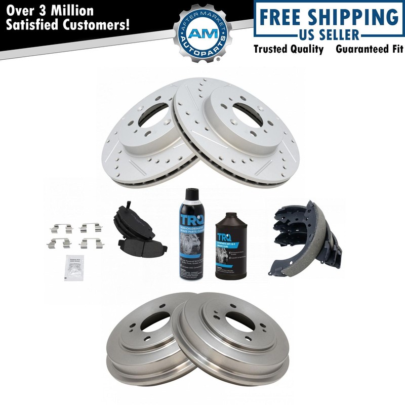 Front & Rear Posi Metallic Brake Pad Performance Rotor Shoes & Drum Kit
