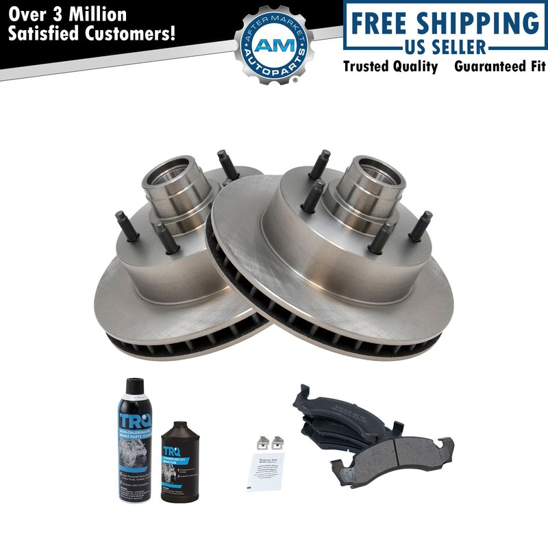 Front Ceramic Brake Pad Kit w/Fluids & Rotor for Ford F150 4X2 2WD E150 Van