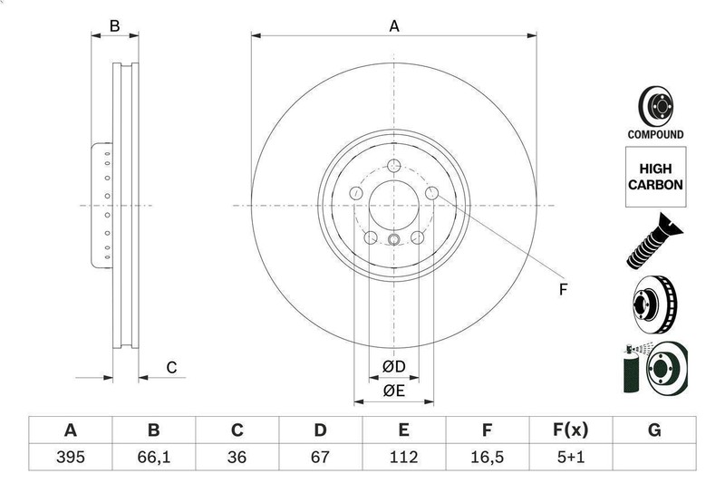 1X Brake Disc For BOSCH 0 986 479 H12 BMW X7 (G07) 3 2019-202