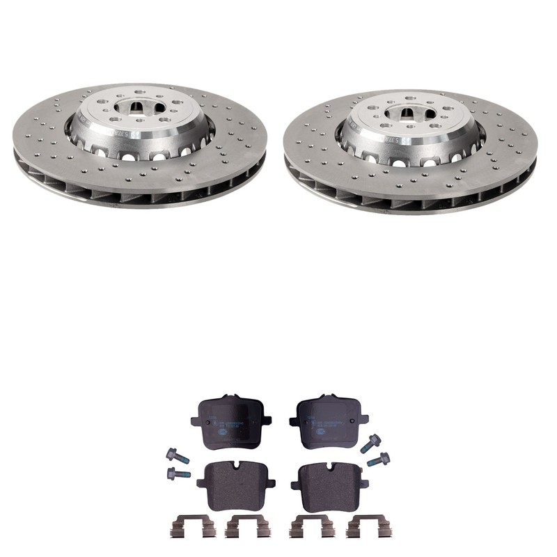 SHW Rear 380mm Cross-Drilled Rotors Hella Low-Met Disc Brake Pad Kit For F96 X6