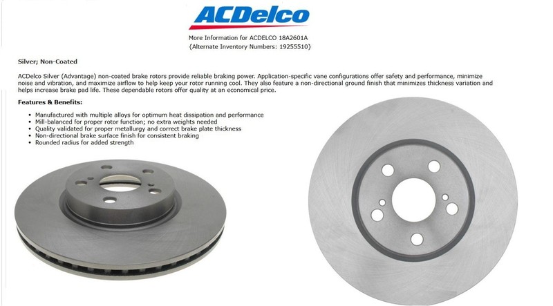 Set of AC Delco Front Disc Brake Rotors-Non-Coated 18A2601A for 09-19 Corolla gallery