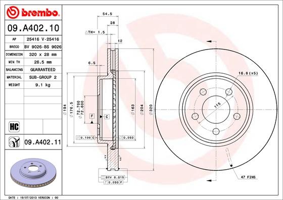 Brembo 09.A402.11 Brake Disc for Chrysler, Dodge