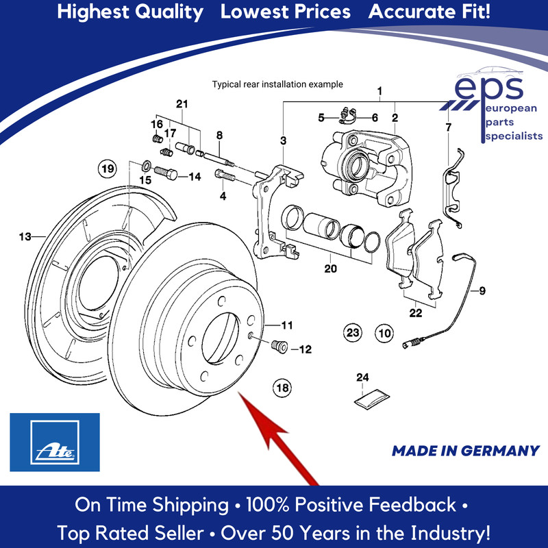 1 X Rear Brake Disc Rotor Select 89-95 BMW 525i 530i 535i Ate 34 21 6 756 537 gallery