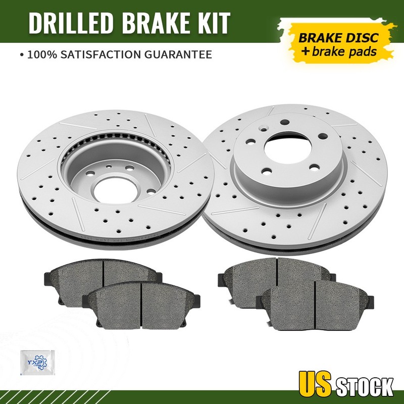 Front Drilled Disc Brake Rotors & Ceramic Pads for 2013 – 2018 Cadillac ATS