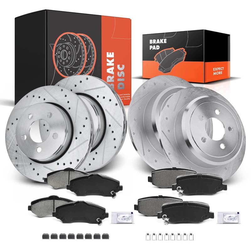 12x Front & Rear Drilled Rotor & Ceramic Brake Pad for Jeep Liberty Dodge Nitro