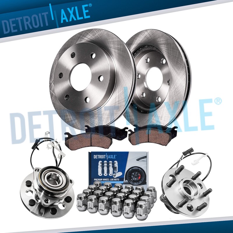 4WD Front Rotors Brake Pads Wheel Hubs w/ 24pc Lug Nuts for K1500 Suburban Yukon