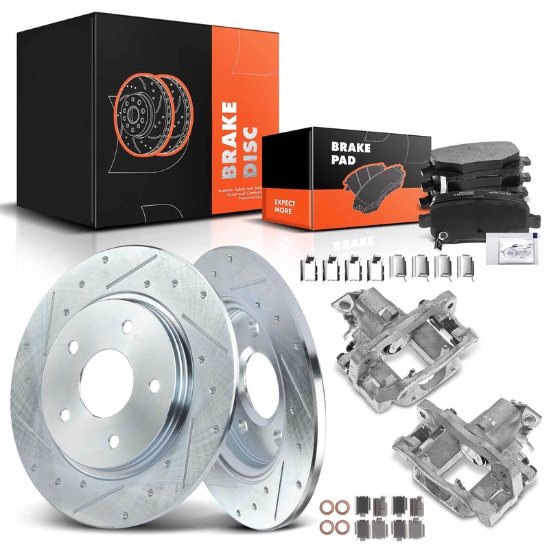 Drilled Brake Rotor & Pads + Caliper for Chrysler Town & Country Dodge VW Rear