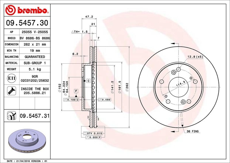 Brembo Front Disc Brake Rotor for Civic, RSX (09.5457.31) gallery