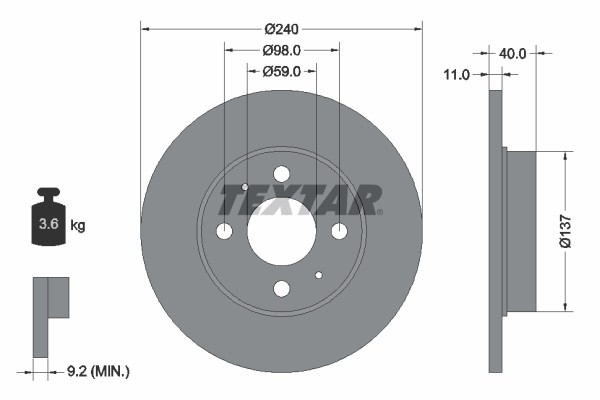 2X 92061103 Textar Brake Disc for Abarth, Alfa Romeo, Fiat, Ford, Lancia, Zastava