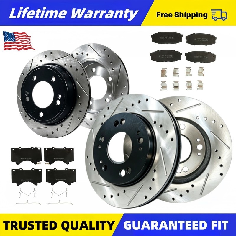 Front Rear Drilled Rotors brake Pads For 2017 2018 Toyota Sequoia Lexus LX570