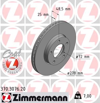 Zimmermann 370.3076.20 Brake Disc for Mazda, Mazda (Changanese)