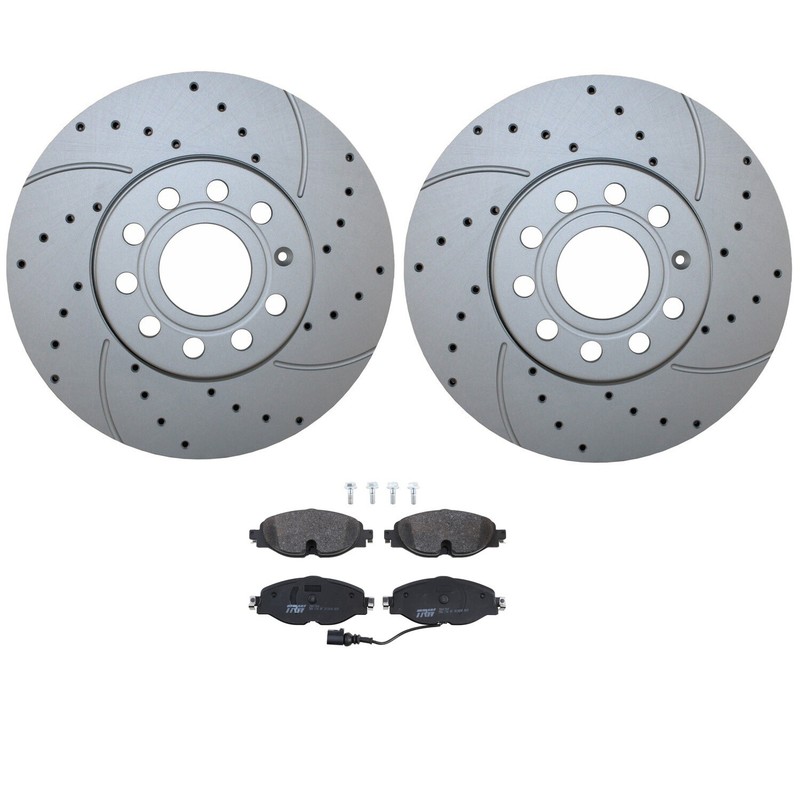 Front Brake Kit 288mm Drilled Disc Rotors & TRW Low-Met Pads For A3 e-Golf Jetta gallery
