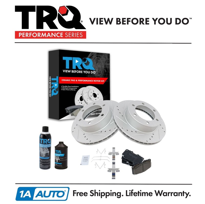 TRQ Performance Coated Brake Rotor & Ceramic Pad Front Kit w/Chemicals