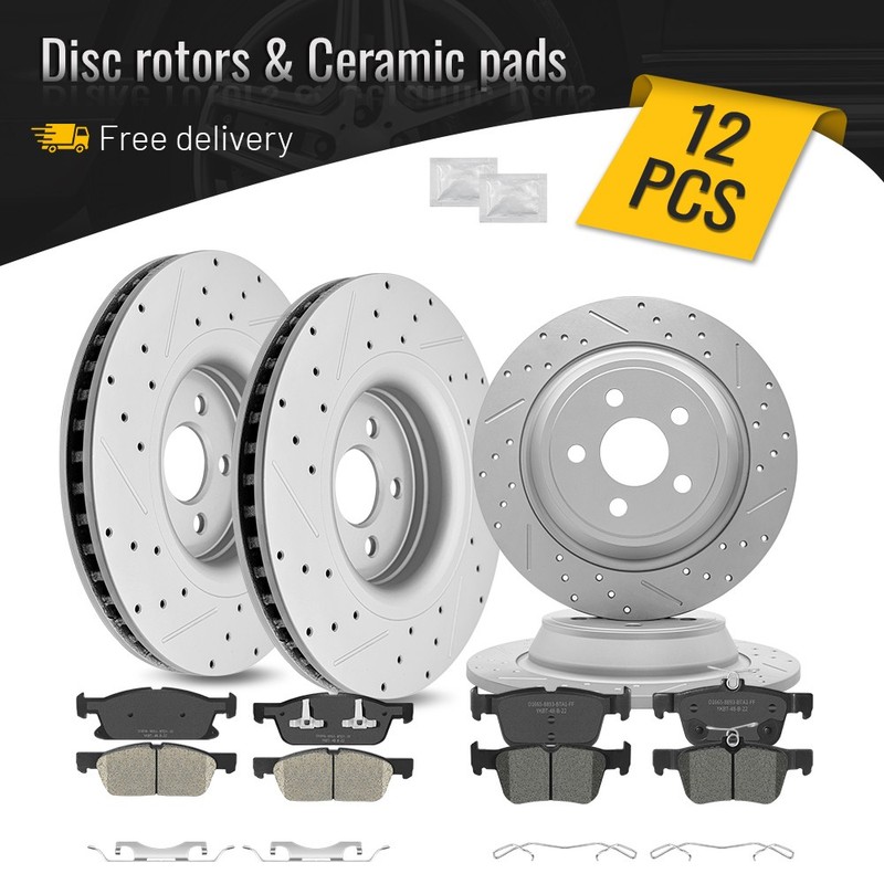 Front & Rear Drilled Disc Rotors Brake Pads for 2015-2023 Ford Edge Lincoln MKX