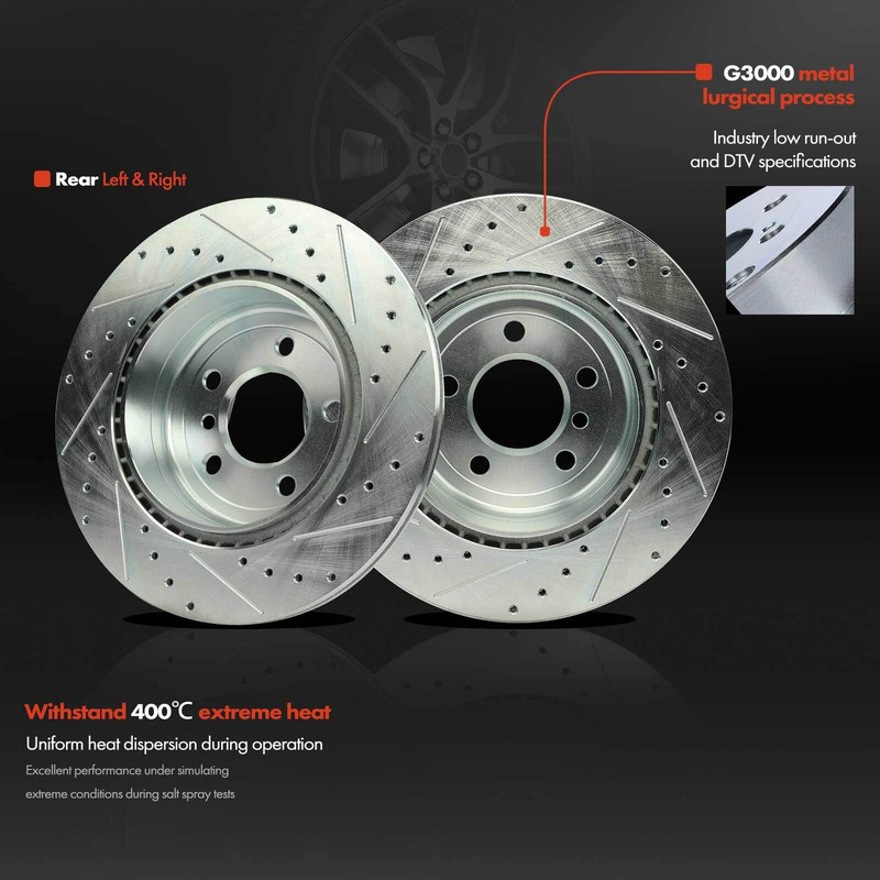 2Pcs Drilled Brake Rotors for BMW 528i 535d xDrive 535i ActiveHybrid 5 Rear Side gallery