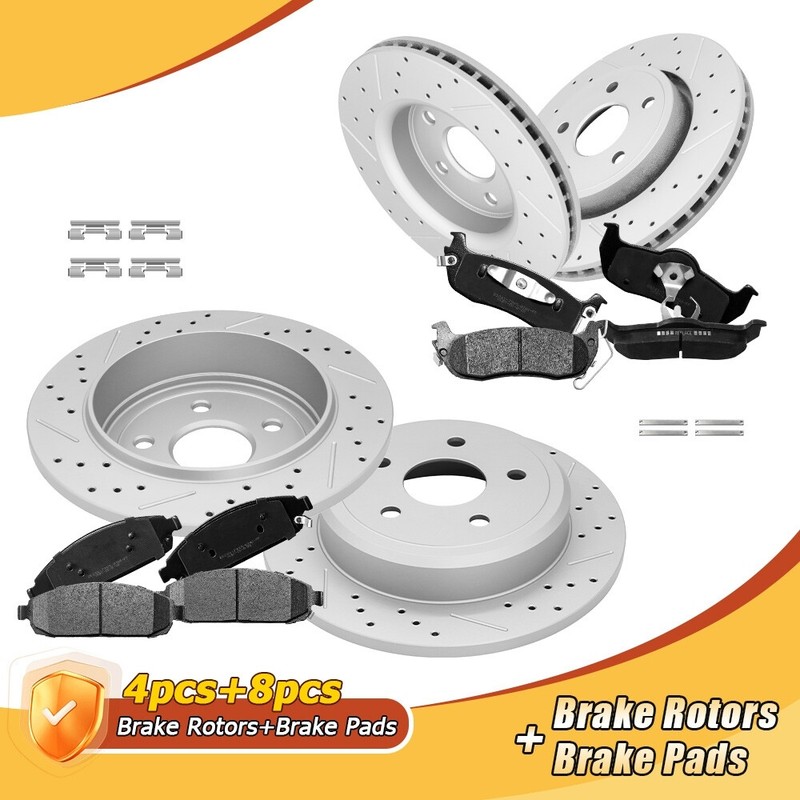 Front & Rear Brake Rotors + Pads for 05-10 Jeep Grand Cherokee 06-10 Commander