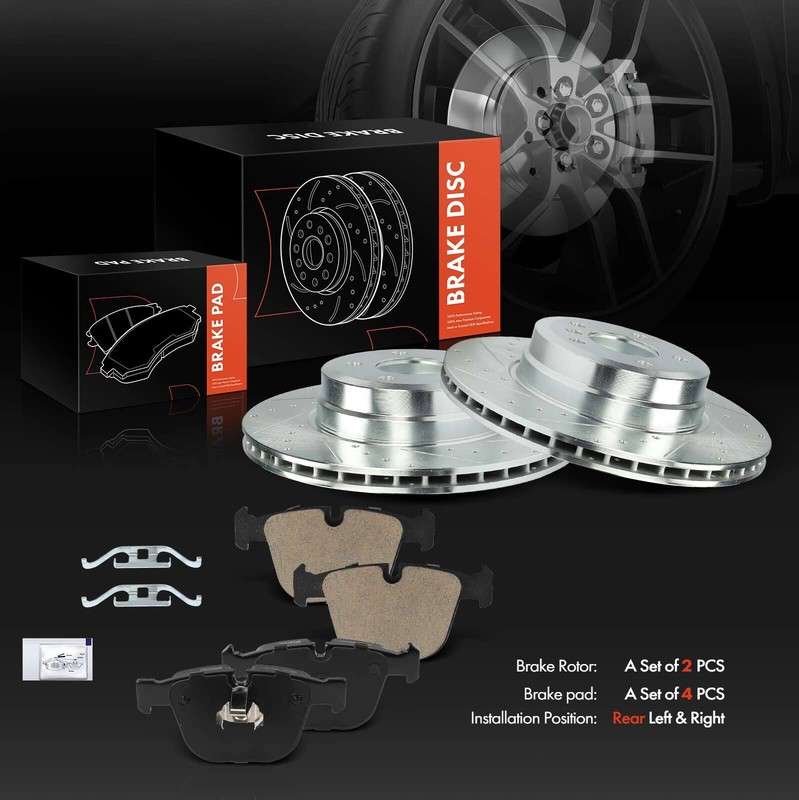 Rear Left & Right Drilled Brake Rotors & Ceramic Brake Pads for BMW X5 07-18 X6 gallery