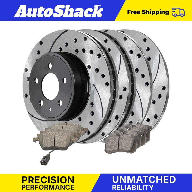Front and Rear Drilled Brake Rotors Black & Pads for VW Beetle Jetta 1999 Golf