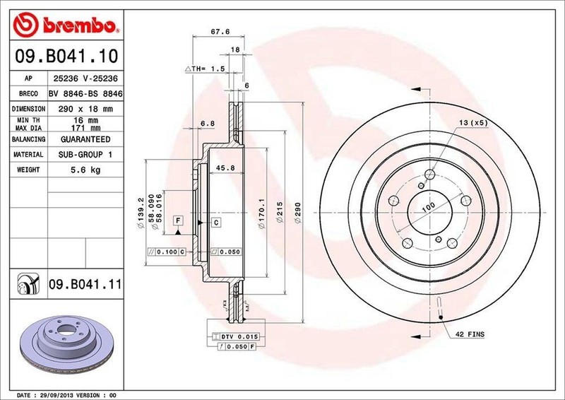 Rear Rotor Fits 2005-2009 Subaru Legacy 09.B041.11