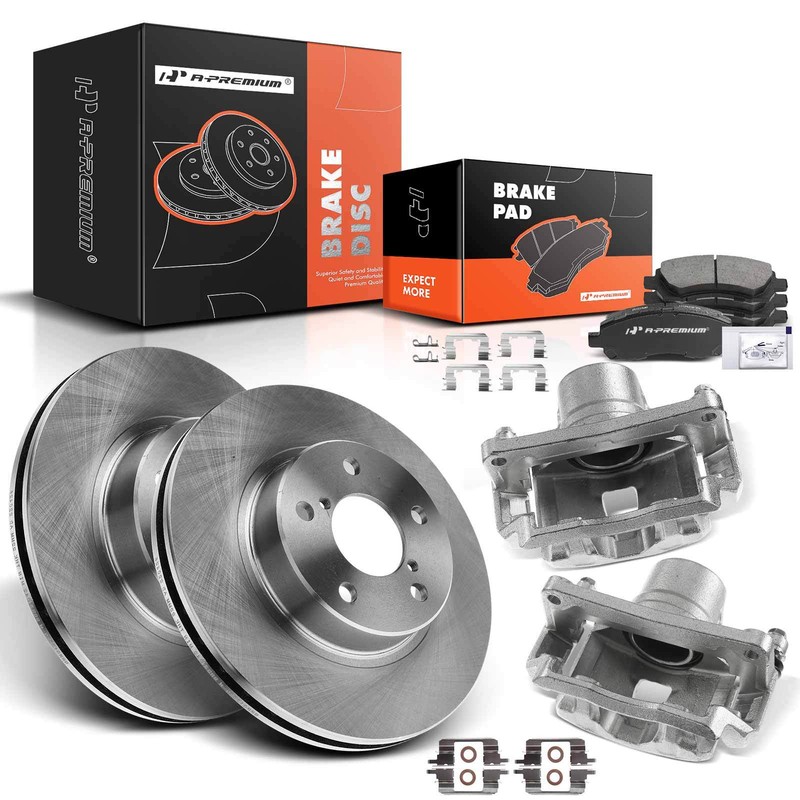 A-Premium Pair Front Brake Rotor & Pad + Brake Caliper for Subaru Impreza Legacy