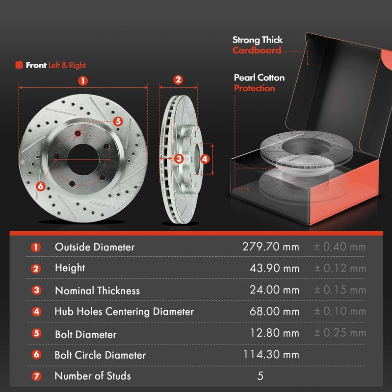 Front Left & Right Drilled Brake Rotors & Brake Pads for Nissan Sentra 2013-2019 gallery