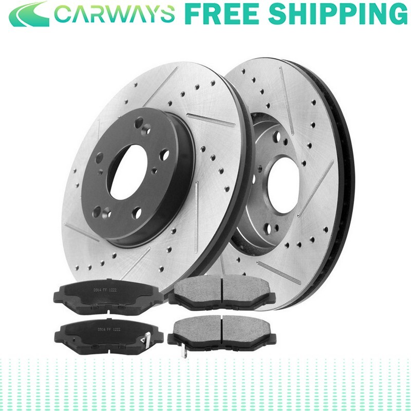 Front Drilled Disc Brake Rotors Ceramic Brake Pads for Honda Accord 2.4L FL L16