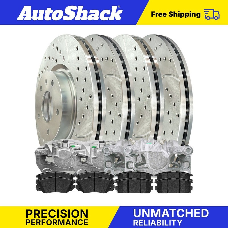 Front and Rear Brake Calipers Pads Drilled Rotors for Chevy Equinox 2.4L