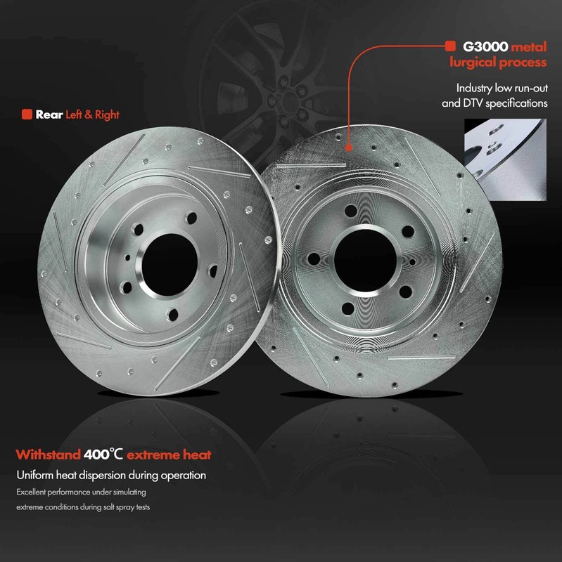 6Pcs Drilled Brake Rotor & Ceramic Brake Pad for Buick Lucerne Cadillac DTS Rear gallery