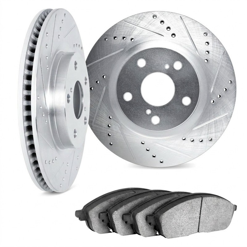 For BMW X6 2008-2019 Rotor Set Rear | Cast Iron | Silver | Drilled and Slotted gallery