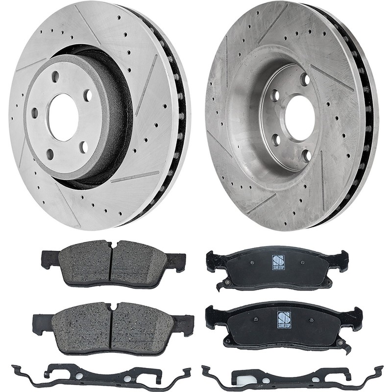 Brake Disc & Pad Kit For 2011-2016 Jeep Grand Cherokee Front LH RH Cross-drilled