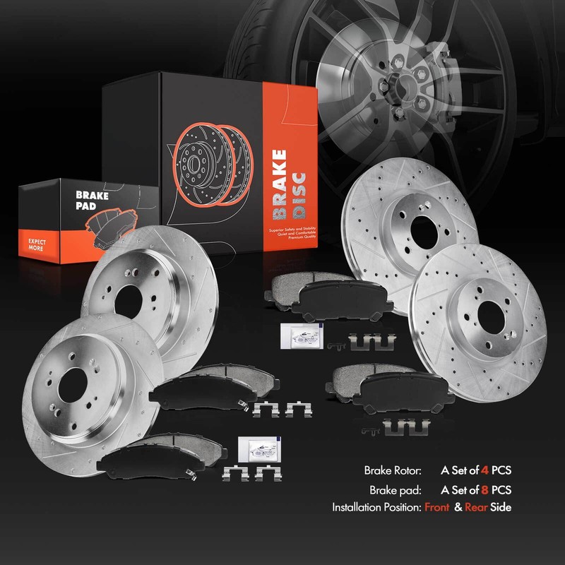 Drilled Rotor & Ceramic Brake Pad for Acura MDX 07-13 Honda Pilot Front & Rear gallery