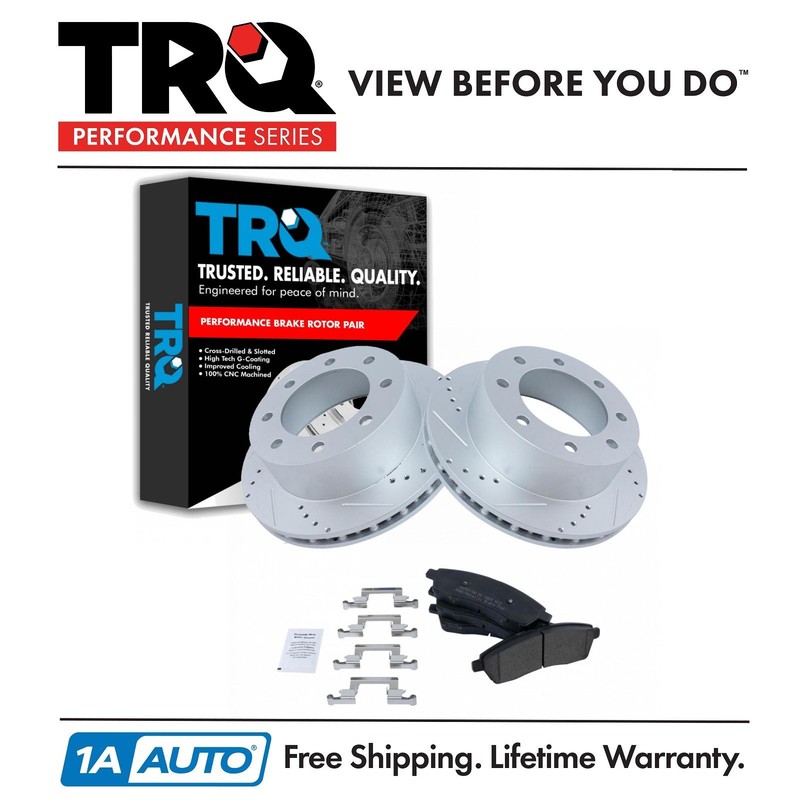 TRQ Rear Posi Metallic Brake Pad & Performance Drilled Slotted Rotor Kit