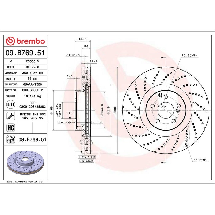 Brembo 09.B769.51 Front Premium UV Coate Rotor for 2008-2019 Mercedes C63 AMG gallery