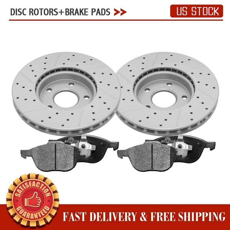 Front Drilled Disc Rotors Ceramic Brake Pads For Ford Focus Volvo C30 S40