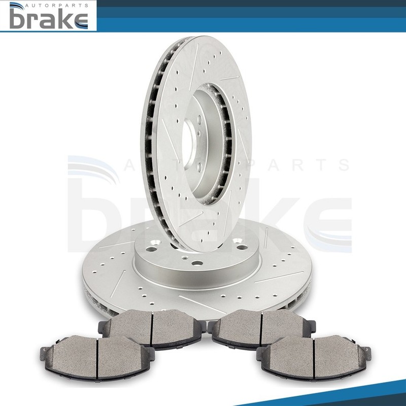 Front Drilled & Slotted Brake Rotors + Ceramic Pads Set Fits 2014-2015 Acura ILX