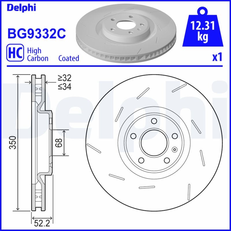 Delphi BG9332C Brake Disc for Porsche