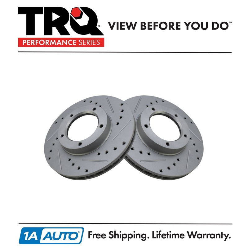 TRQ Front Performance Drilled Slotted G-Coated Disc Brake Rotor Pair New