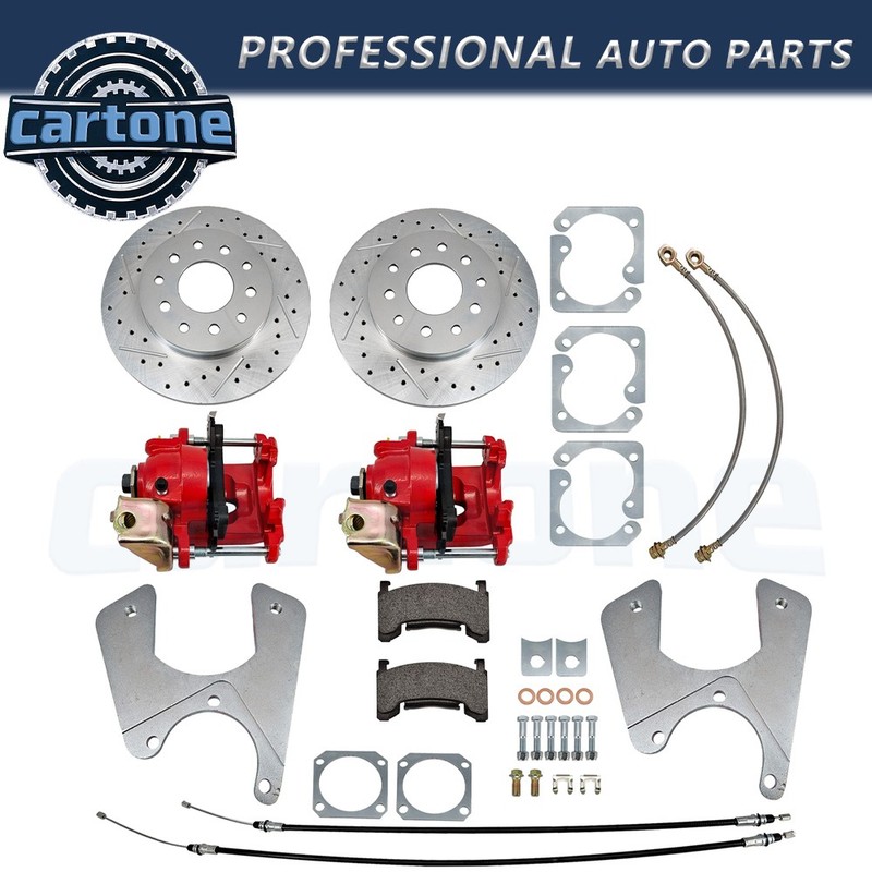Rear Disc Brake Kit W/ Red Calipers For 1968-1974 GM F/X-Body 10 & 12 Bolt Set