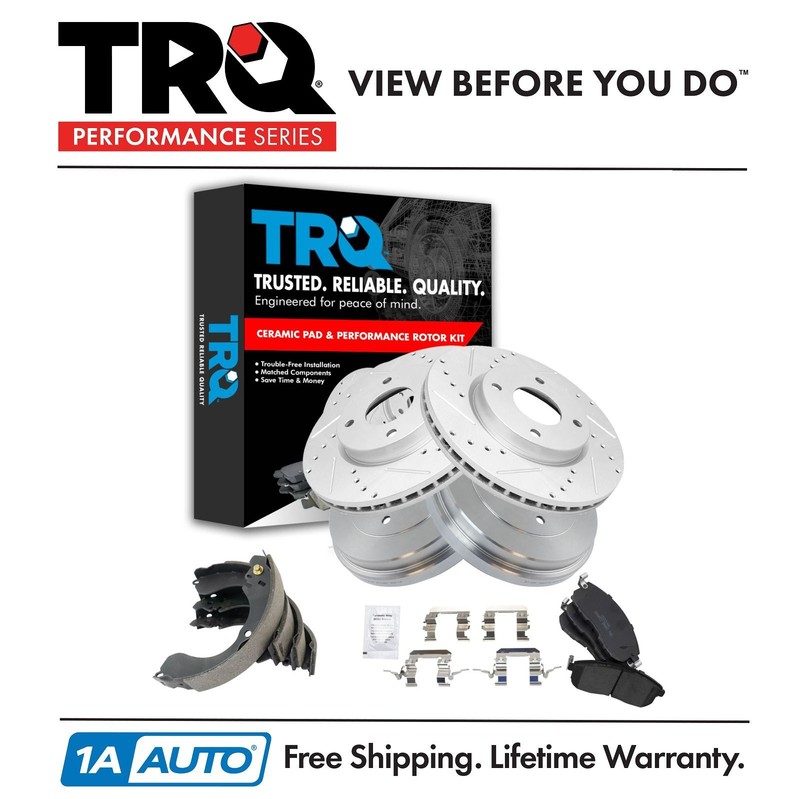 TRQ Front & Rear Ceramic Disc Brake Pads Rotors & Drum Kit Set for Nissan New