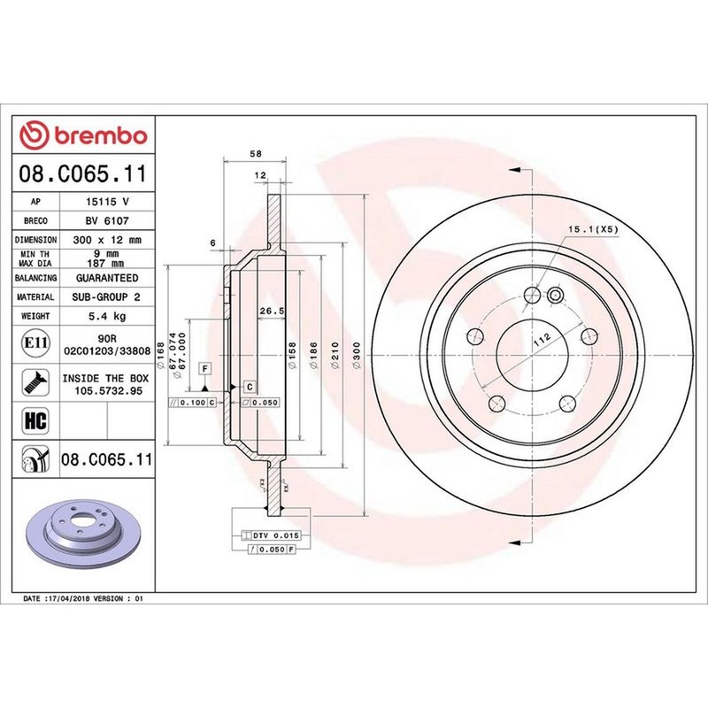 Brembo Prime Line UV Coated Solid Brake Disc Pair – 08.C065.11 Fits Mercedes
