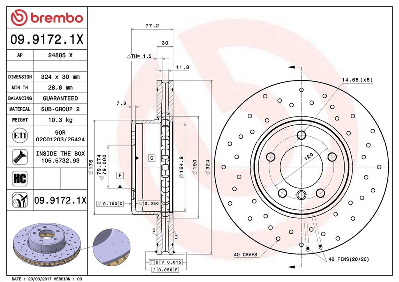 X2 PCS L&R SIDES BRAKE DISC 09.9172.1X gallery