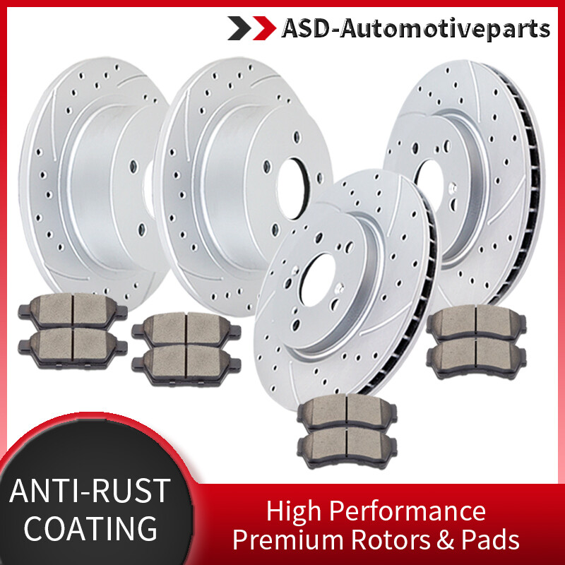 Fit MKZ Mazda 6 Ford Fusion Front Rear Drilled Rotors Brake Ceramic Pads Discs