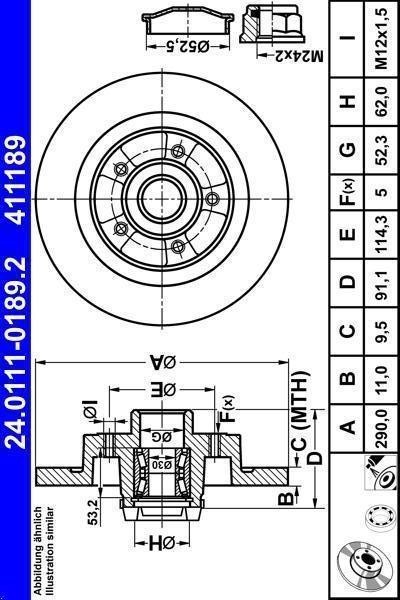1X Brake disc ATE 24.0111-0189.2 RENAULT TALISMAN (LP_) 2 2019-2022 gallery
