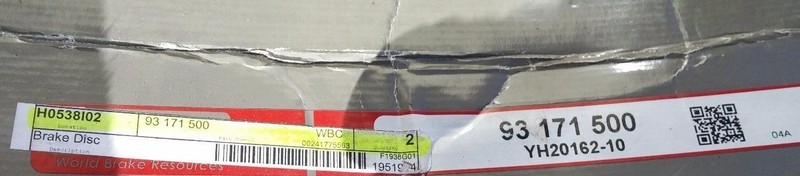 Pair of WBR YH20162-10 / 93 171 500 Disc Brake Rotors