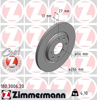Zimmermann 180.3006.20 Brake Disc for Citroën, Peugeot