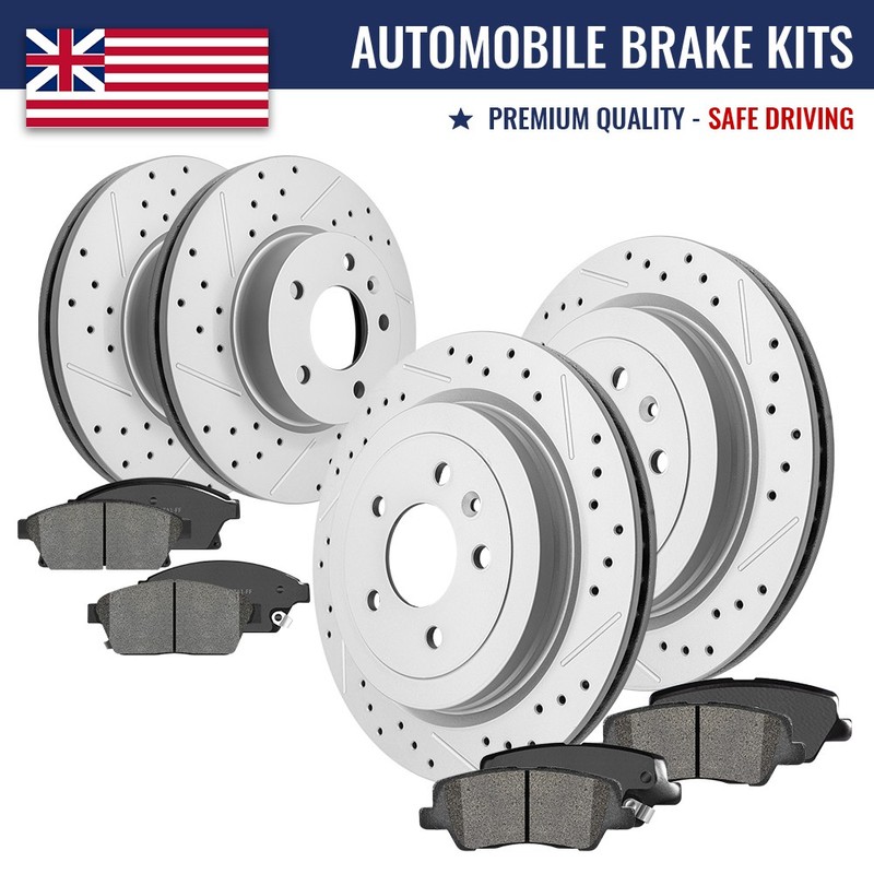 Front Rear Drilled Disc Rotors Ceramic Brake Pads For 2013 – 2018 Cadillac ATS