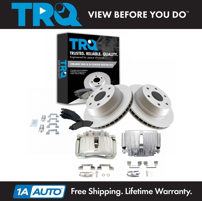 TRQ Rear Ceramic Pads G-Coated Rotors & Calipers Kit for GM Truck New